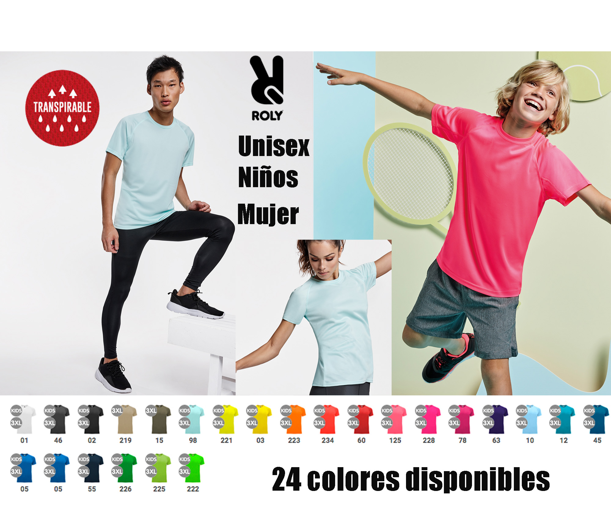 Camisetas transpirables de colores