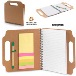 Carpetas kraft con libreta, bolígrafo y notas adhesivas